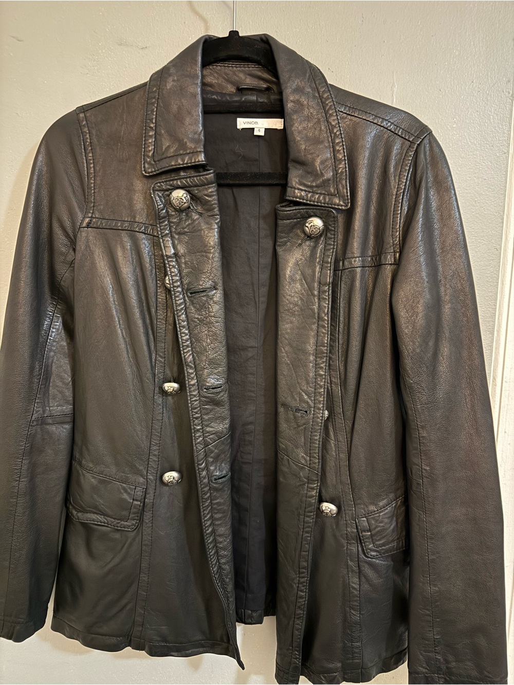Vince Black Leather Button-Front Jacket